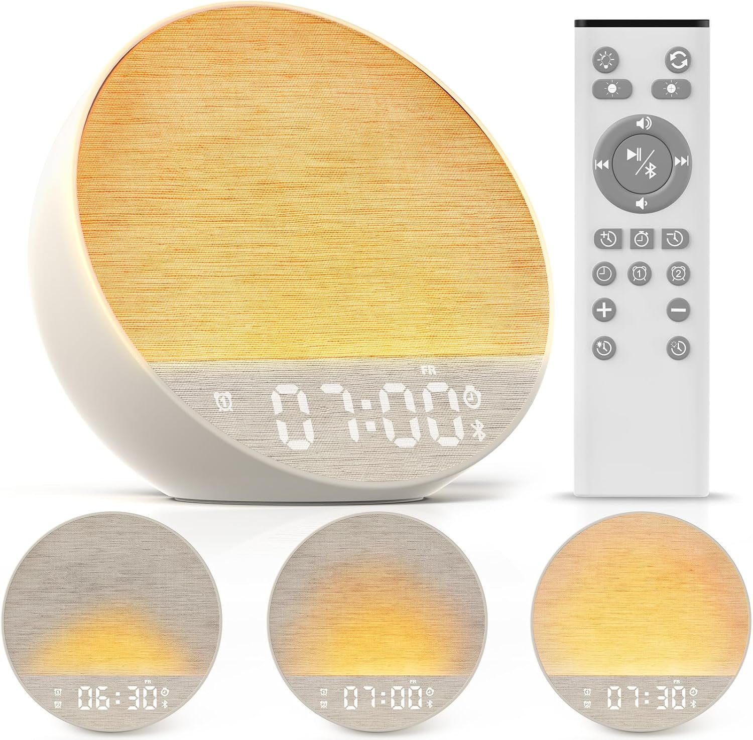 Tap-to-Snooze Sunrise Alarm Clock with Sound Machine, 36 Sounds White Noise Machine for Sleeping Adults, Gradual Sunrise Clock with Bluetooth Speaker & Remote Control, 15-Color Night Light丨Beige