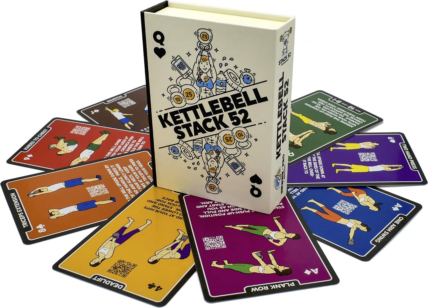Stack 52 Kettlebell Exercise Card Workout Game | Video Instructions Included. Learn Kettle Bell Moves and Conditioning Drills. Home Fitness Training Program.