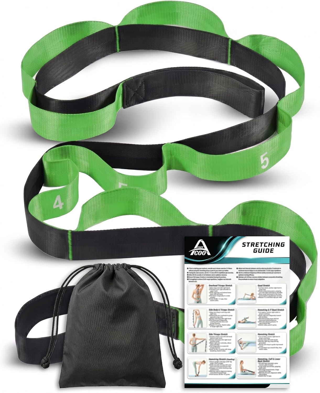 Acozycoo Stretching Strap with Loops for Physical Therapy,Yoga Strap for Stretching,Home Workout,Pilate & Flexibility Training,Non-Elastic Exercise Stretch Band for Hamstring,Leg Stretcher Belt,Flexibility Fascia