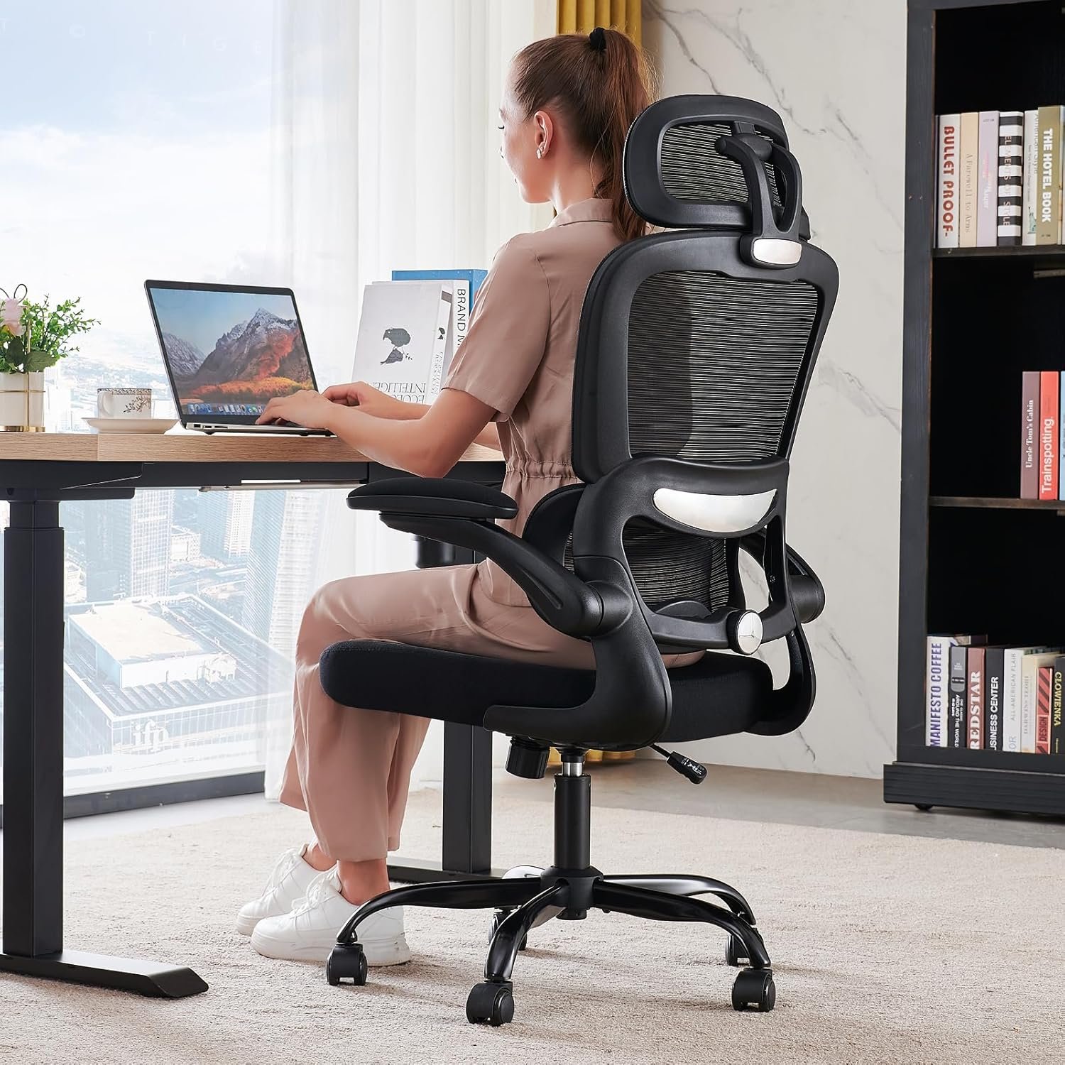TRALT Office Chair Ergonomic Desk Chair, 330 LBS Home Mesh Office Desk Chairs with Wheels, Comfortable Gaming Chairs (1, Black)