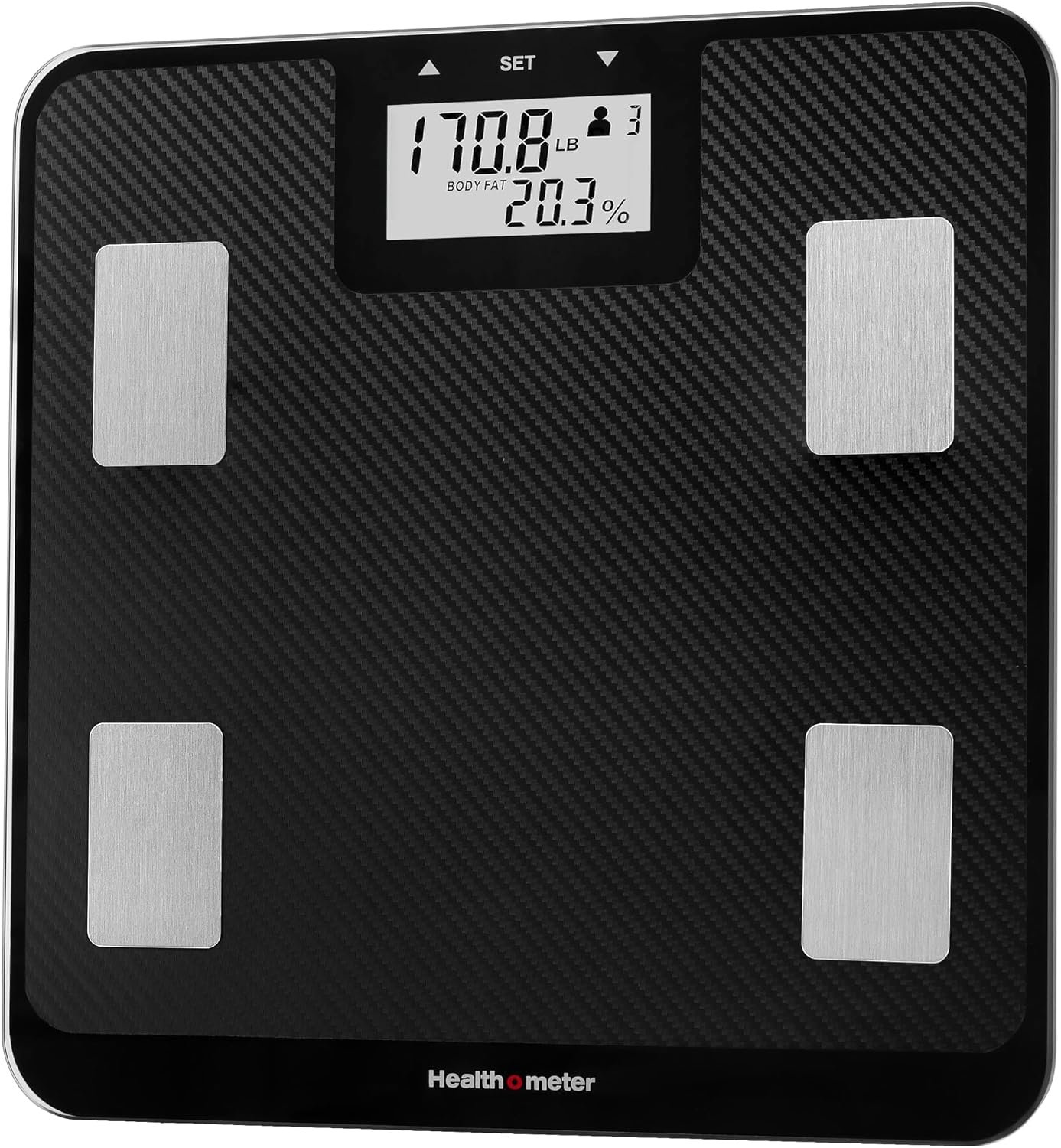 Health o meter Digital Body Composition Scale – BMI, Body Fat & Water Mass Measurement, Multi-User Tracking, 450 lb Capacity, Step-On Carbon Fiber Platform, Backlit Display, 3 AAA Batteries Included