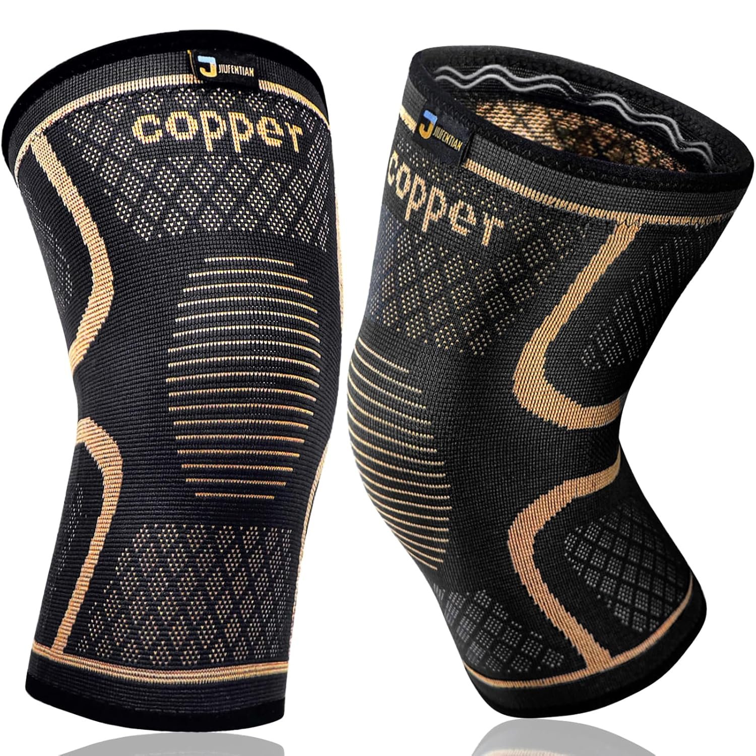 Copper Knee Braces for Men and Women (2 pack) -Knee Supports Copper Compression Knee Sleeve for Knee Pain, Arthritis, Sports and Recovery Support (Medium)