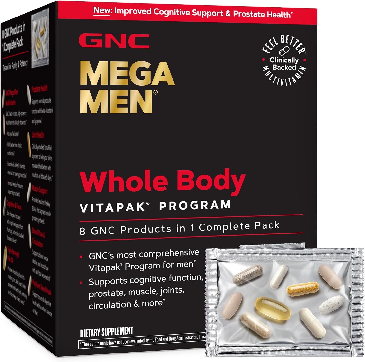 GNC Mega Men Whole Body Ultra Premium Vitapak Program for Men, Best Nutrition Pack for Male Wellness, Convenient, 8 Products in 1 Packet, with Clinically Proven Ingredients, Joint Support, 30 svgs