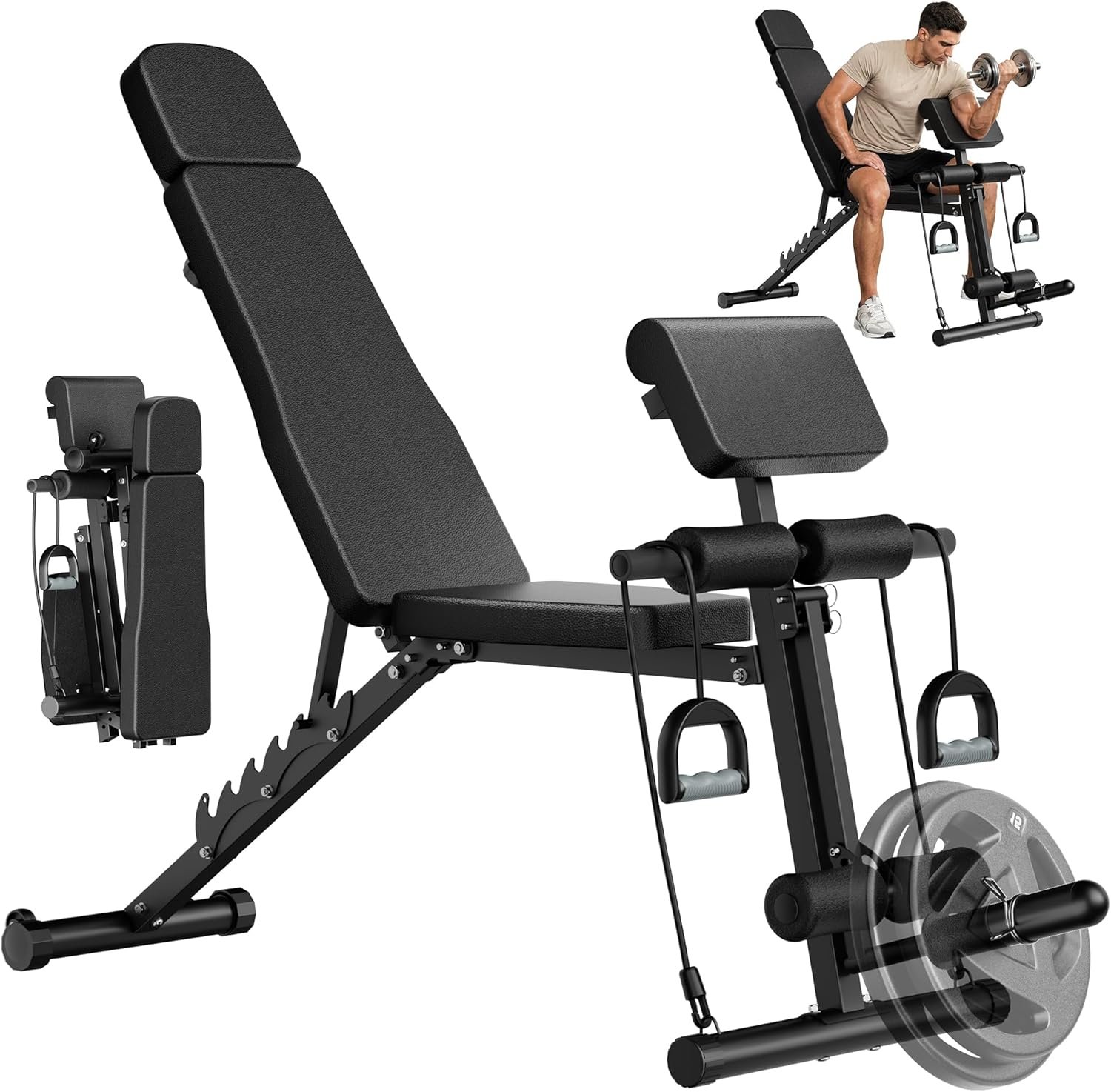 Steelite Adjustable Weight Bench for Home Gym, Foldable Workout Bench with Leg Extension and Leg Curl, 770 LBS Multi-Function Preacher Curl Weight Bench for Full Body Training Fitness, Incline Decline Flat Sit Up Bench Home Gym Equipment with Wheels for Bench Press Exercise