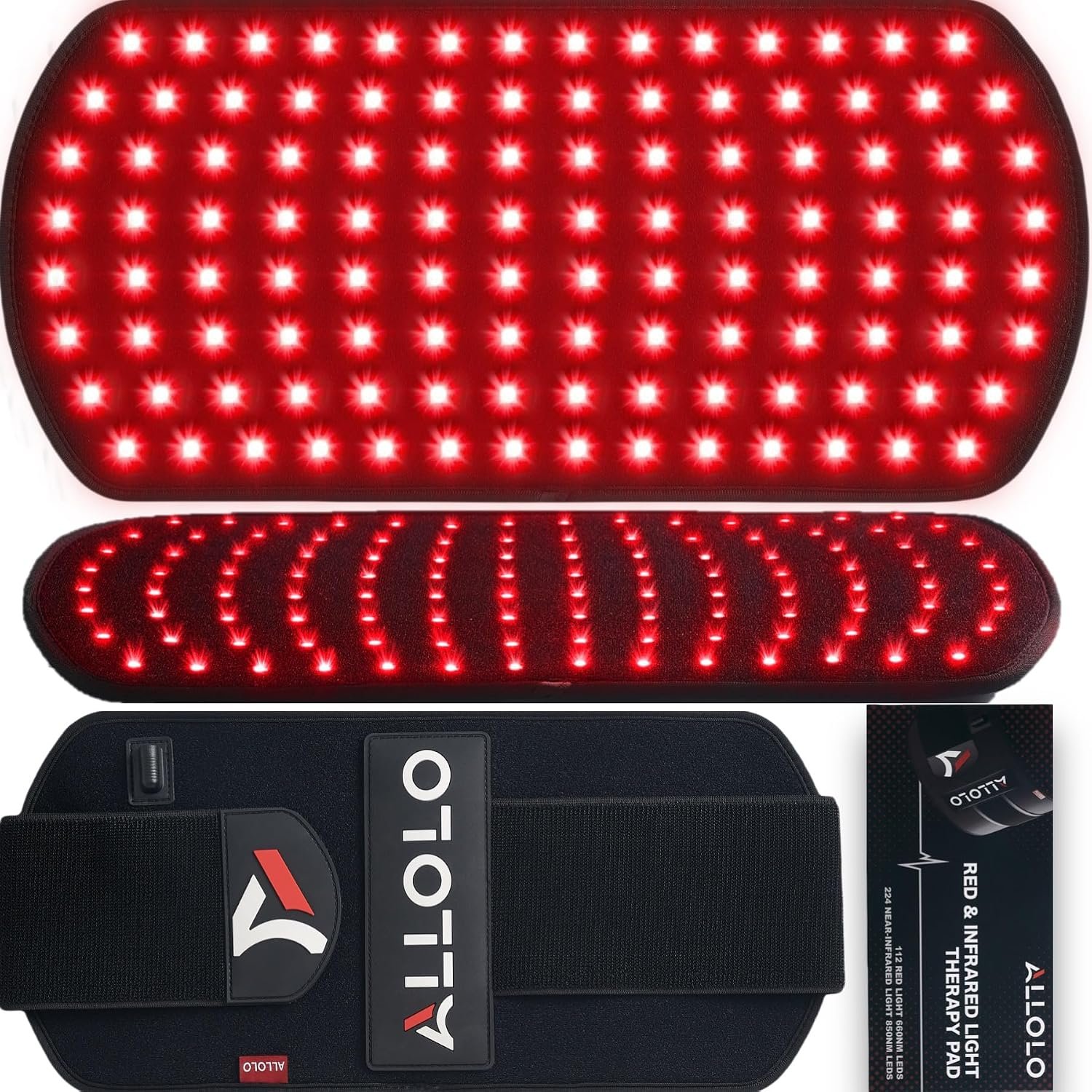 ALLOLO Red Light Therapy for Body, 3 in 1 LEDs Red Light Therapy Belt with Timer Remote Control, 660nm 850nm Infrared Light Therapy Pad for Body Waist Shoulder Knee, 16.7″ x 7.9″ Large Area