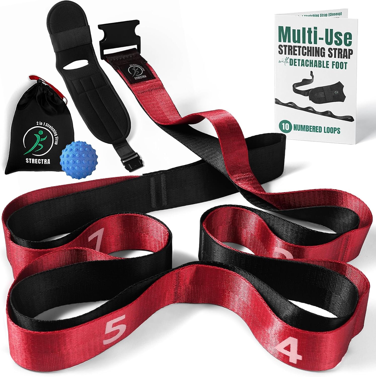 Stretch Strap with Loops Physical Therapy – Full Body Exercise Straps for Stretching with Detachable Foot – Leg & Calf Stretcher for Plantar Fasciitis, Physical Therapy, Pain Relief, and Flexibility