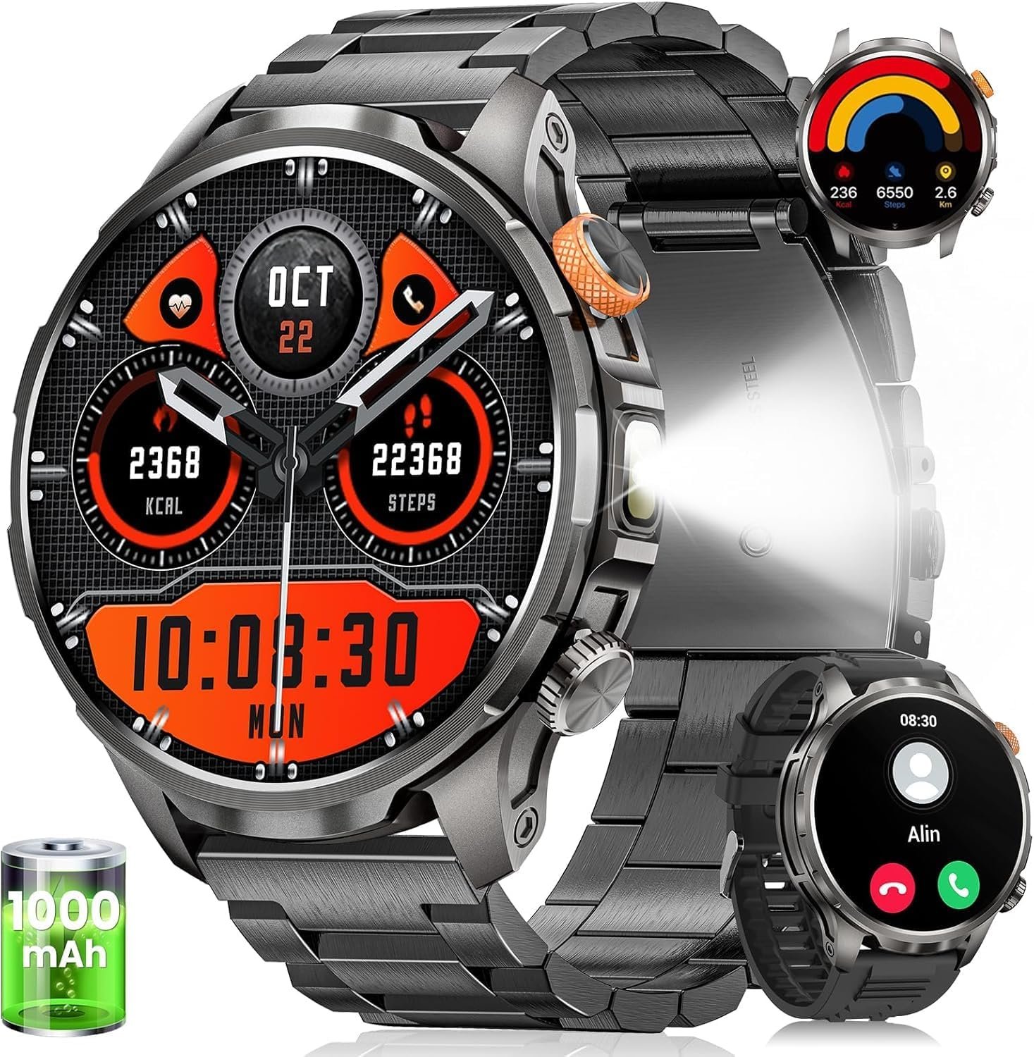 Military Smart Watches for Men (Answer/Make Calls), 1.91”Smart Watch with Blood Pressure/Heart Rate/Sleep/100+ Sport Modes, Fitness Tracker for Android and iPhone, Waterproof Watches for Men(Black)