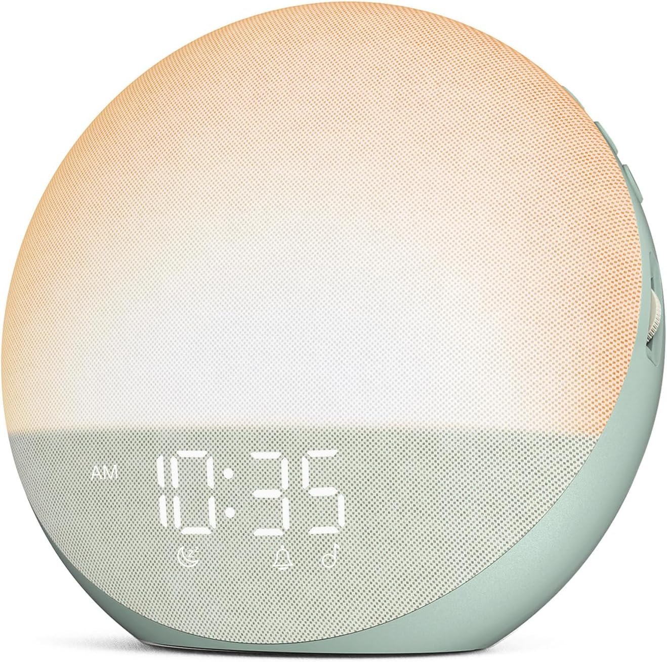 Odokee Sunrise Alarm Clock White Noise Machine: Natural Wake Up Light | Dimmable Clock with Bluetooth Speaker for Bedroom – 25 Sleep Sounds for Baby Adults Kids Sage Green