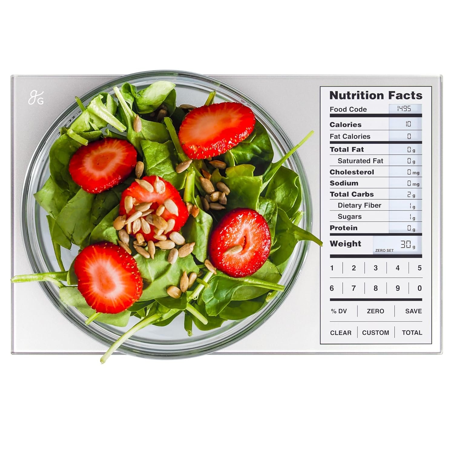 Greater Goods Food Scale with Nutrition Calculator, Non Connected Calorie Scale for Meal Prep, Weight Loss, 2000 Pre-Loaded Food Codes, Compact Kitchen Scale, Battery Operated, 11lb Capacity, Silver