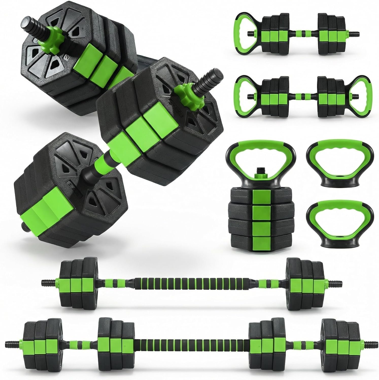 Adjustable Weight Set 66/88 Lbs, 4-in-1 Dumbbell Set and Barbell Weight Set for Home Gym, Converts to Kettlebell & Push-Up Stand, Free Weights Dumbbells Set for Men & Women Full Body Workout