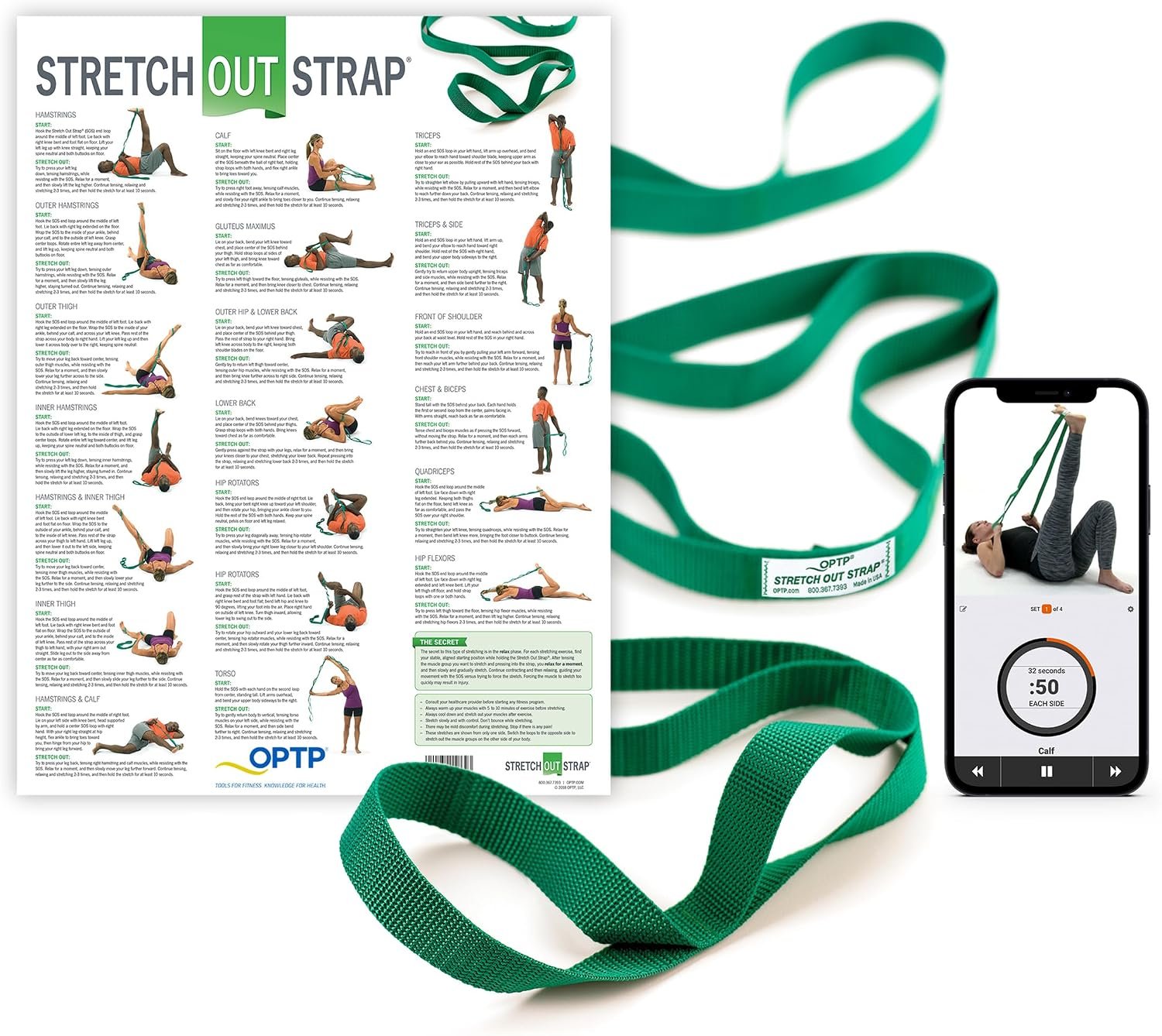 The Original Stretch Out Strap with Exercise Poster – Made in the USA by OPTP – Stretching Strap and Yoga Strap for Stretching, Physical Therapy Exercise and Flexibility