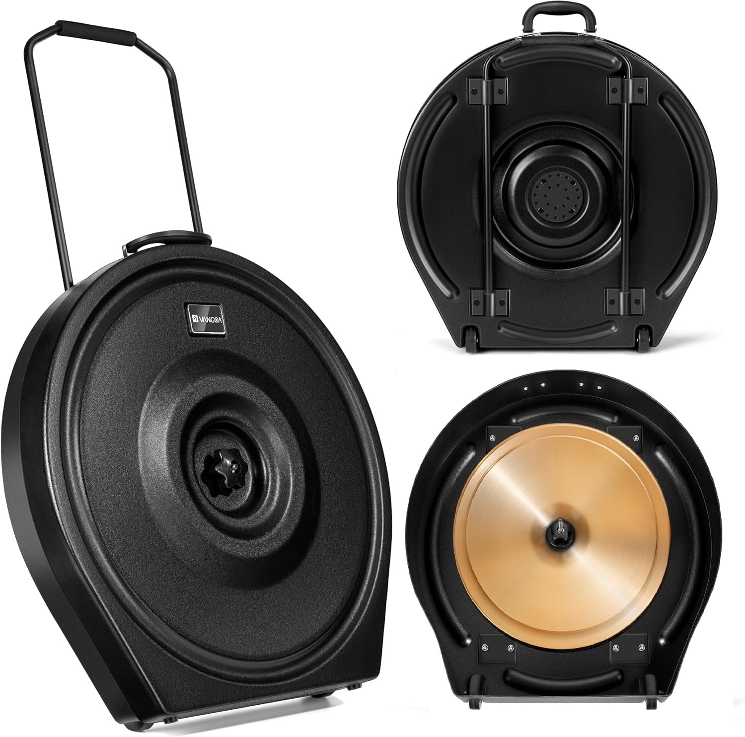 Vangoa Upgrade Hard Cymbal Case with Wheels, Rolling Cymbal Vault with Foam Washers Fits Up to 7 * 22″ Cymbals, Drum Cymbal Bags with Pull Handle (PE-22), Elite Black