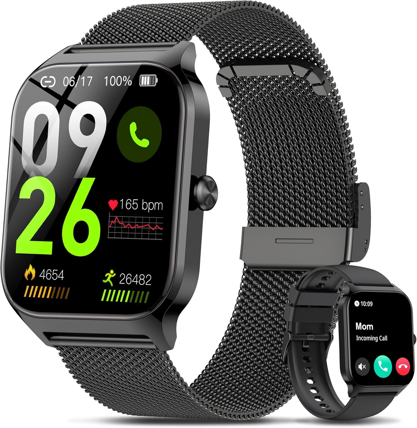 Smart Watch Women Men, 1.85’’ Reloj Inteligente para mujer hombre, Make/ Answer Call, Health Monitor/Blood Pressure, 110+ Sports Modes, Voice Control, IP68 Waterproof Compatible with Android & iPhone