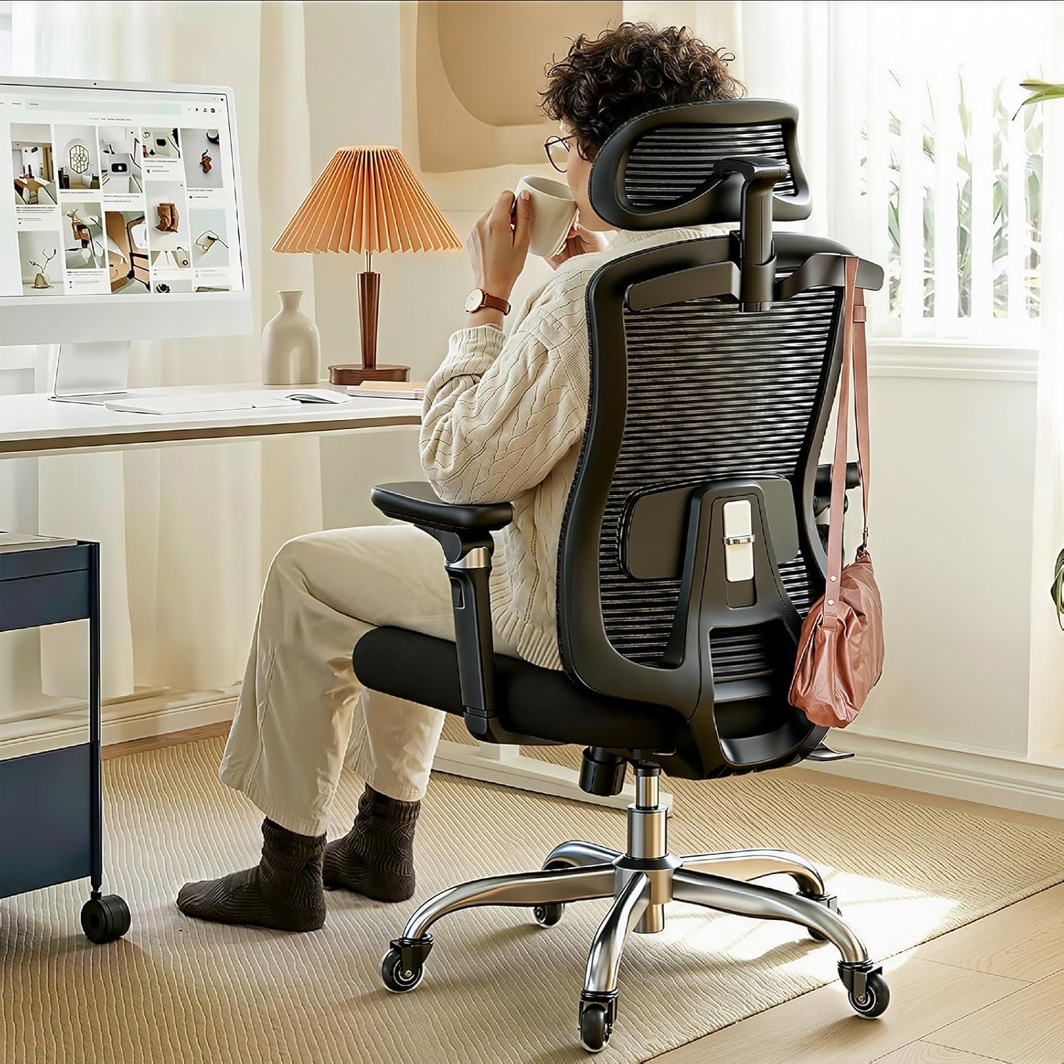 HUANUO FlowLift™ Ergonomic Office Chair with 6D Armrest, Seat Depth Adjustment, Lumbar Support, Quiet Rubber Caster, High Back Mesh Desk Chair with 3D Headrest, Big and Tall Chair for Home Office