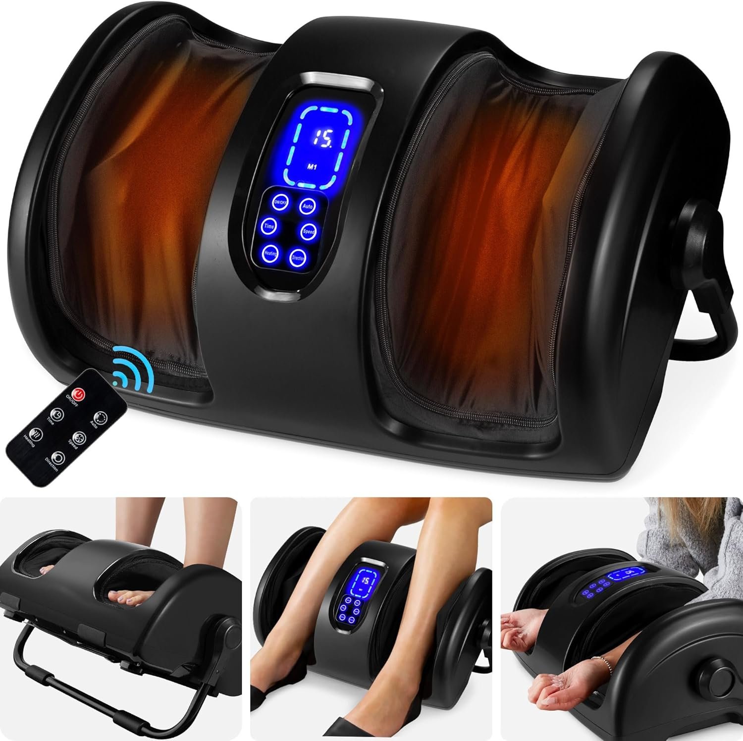 Best Choice Products Shiatsu Foot Massager with Heat for Plantar Fasciitis & Neuropathy, Kneading Foot & Calf Massager with Remote, 360° Adjustable Handle, Rolling & Compression Massage – Satin Black