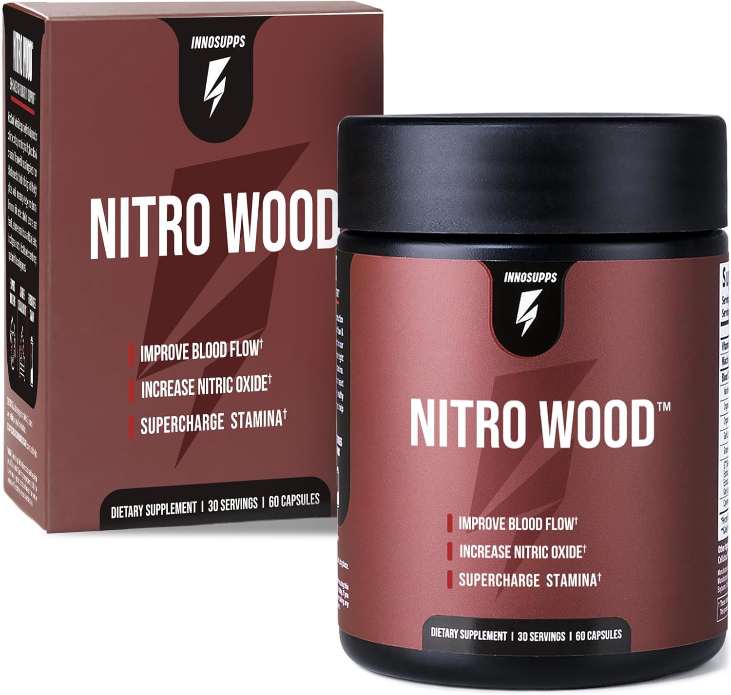 InnoSupps Nitro Wood – Nitric Oxide Booster for Men – Supports Blood Flow, Circulation & Male Performance – Beet Root & Citrulline Formula for Stamina, Endurance & Size – 60 Veg Capsules, 30 Servings