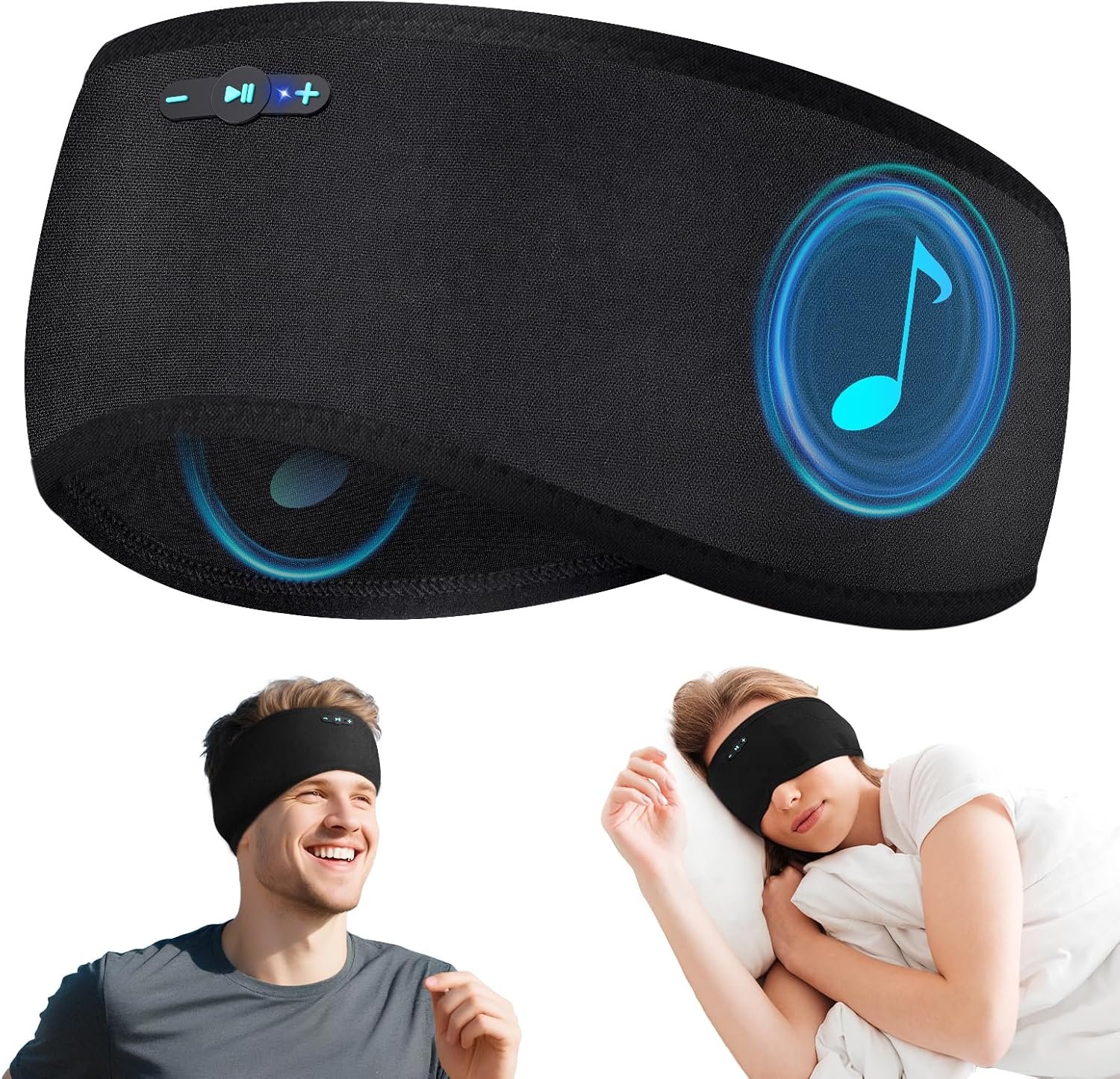Sleep Headphones Bluetooth 6.0 Headband, 3-IN-1 Sleeping Headband Headphones for Side Sleepers with 20H PlayTime, HD Stereo, Removable and Washable Wireless Headband for Sleeping Sport (Black)