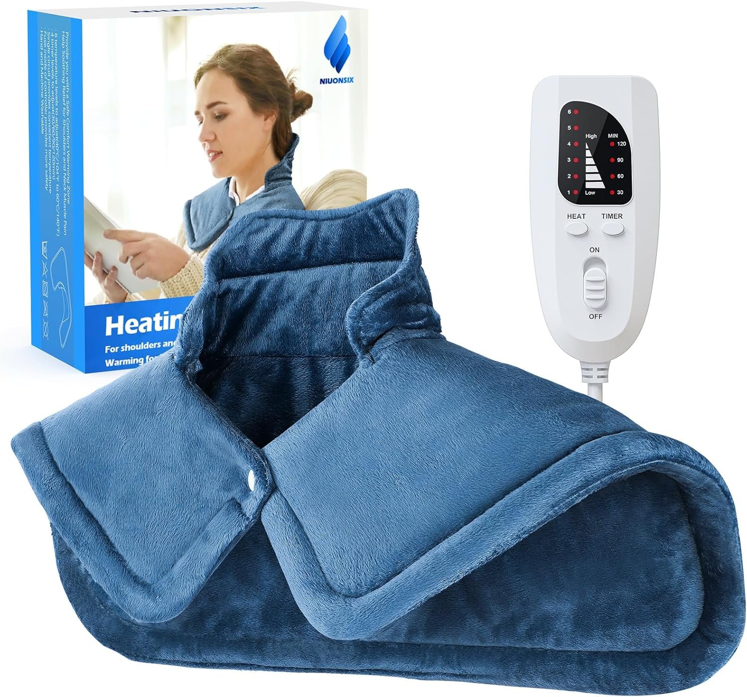 NIUONSIX Heating Pad for Neck Shoulders Back Pain Relief, Weighted Heat Wrap for Home Office Relax, 6 Heat Settings 4 Auto-Off, Father’s Day Dad Gifts for Men Husband Birthday Gifts for Women Mom