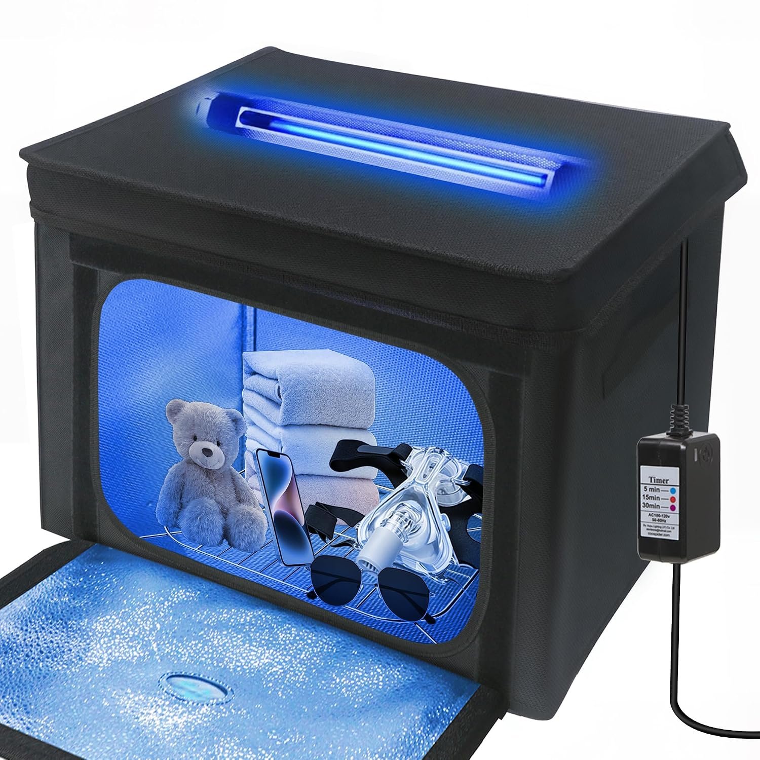 Large UV Sanitizer Box, 36L Portable Sanitizing and Cleaning Machine with 3-Level Timer, Foldable UV Cleaner Box for Household Use Like Phone, Towel, Key, Etc. Ozone Free