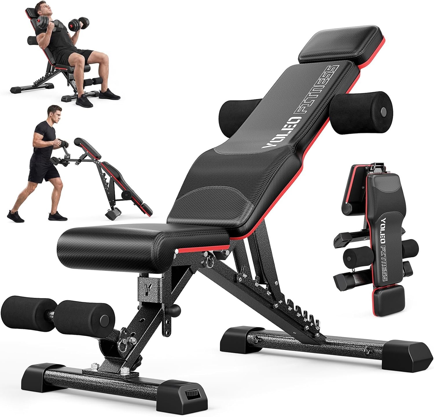 YOLEO 1100LB Adjustable Weight Bench with Bench Press Stand, Foldable Workout Bench with Extended Head/Elbow Pad(for Users up to 7′)