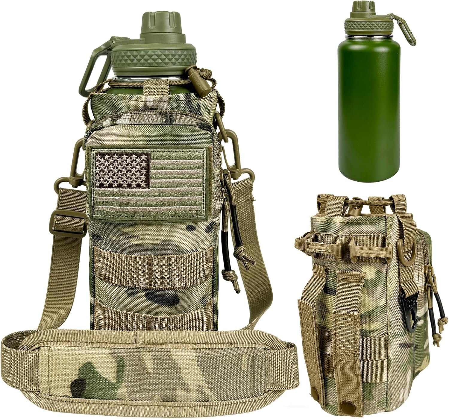 32 oz Insulated Water Bottle with Sleeve – Tactical Stainless Steel Gym Water Bottles for Men, Sports Water Bottle for Hiking Camping Outdoor with Camo Pouch