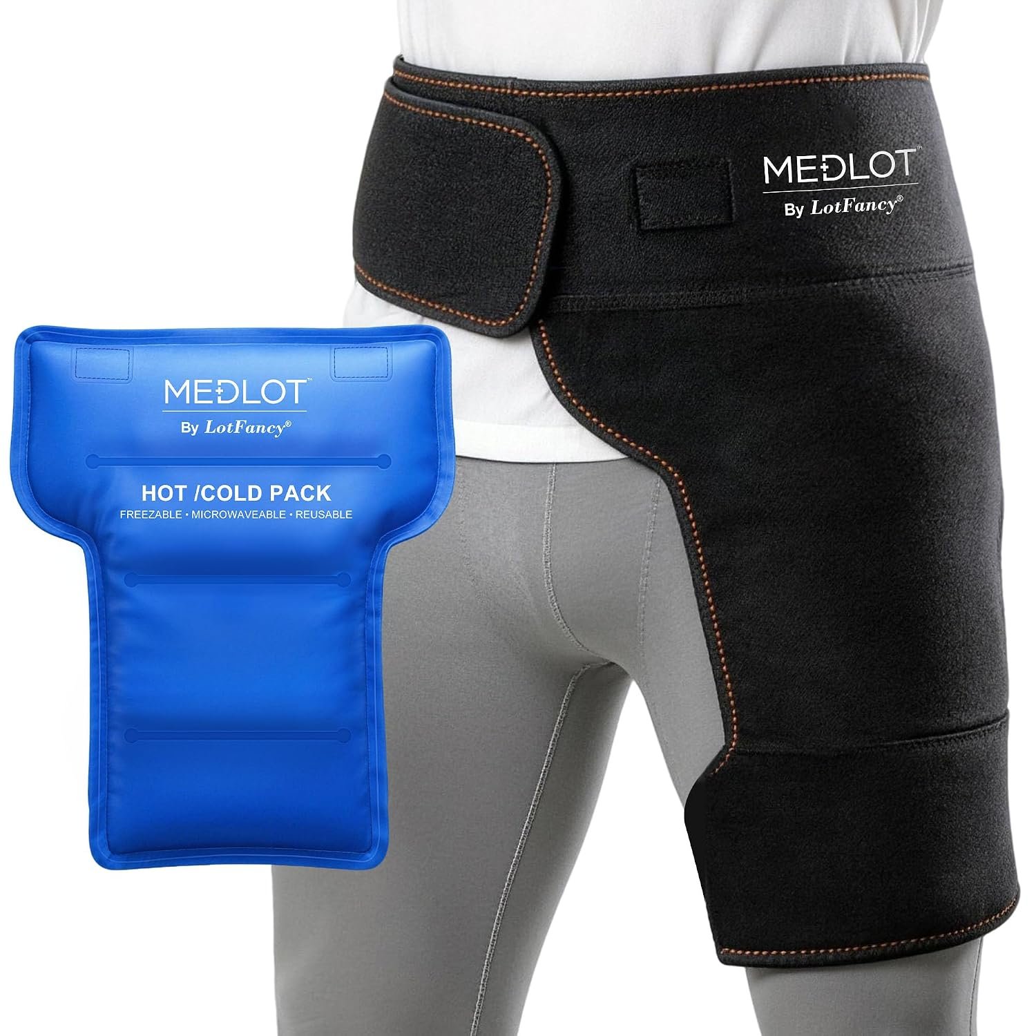 LotFancy Hip Brace with Hot Cold Pack, Hip Ice Pack Wrap for Women and Men, Groin Compression Wrap for Sciatica, Pulled Hamstring, Arthritis, Thigh Injuries, Bursitis Pain Relief