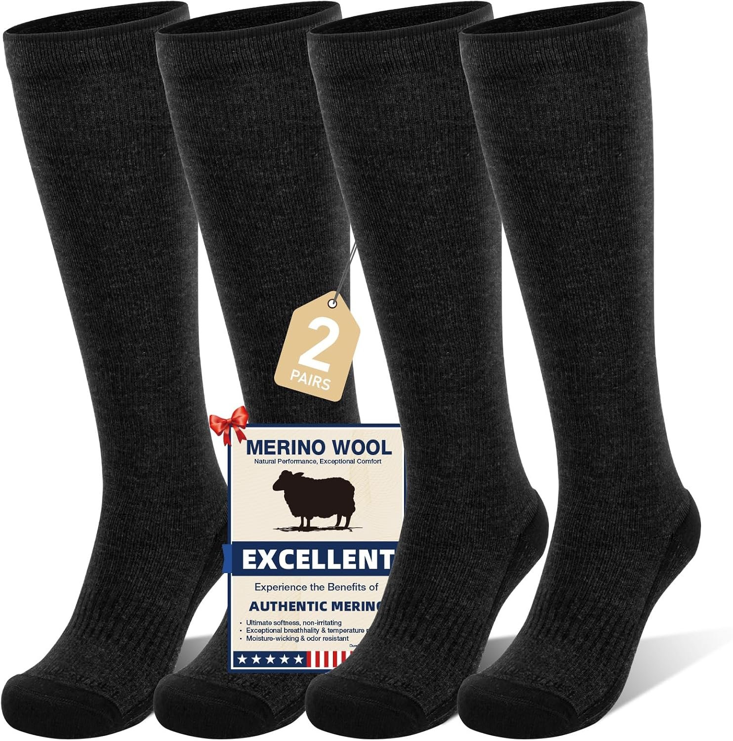 Merino Wool Compression Socks for Women Men 15-20 mmHg Knee High Breathable Socks for Flying, Athletic, Travel