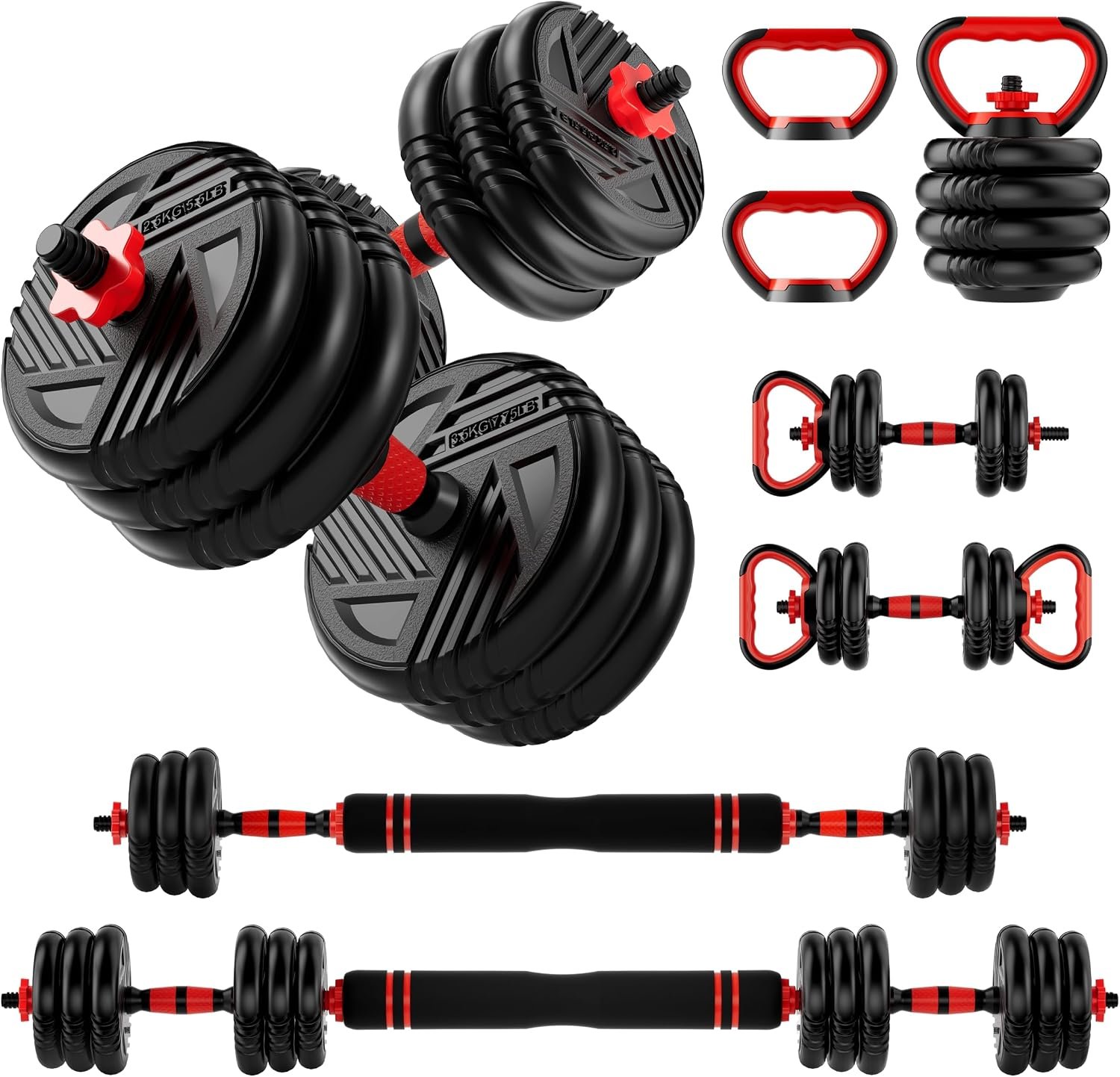 Adjustable Dumbbell Set, 10/20/30/45/70/90lbs, 5 in 1 Multi-Function Dumbbells Set Converts to Barbell & Kettlebell, Weight Set for Home Gym Workout, Suitable for Men/Women Strength Training