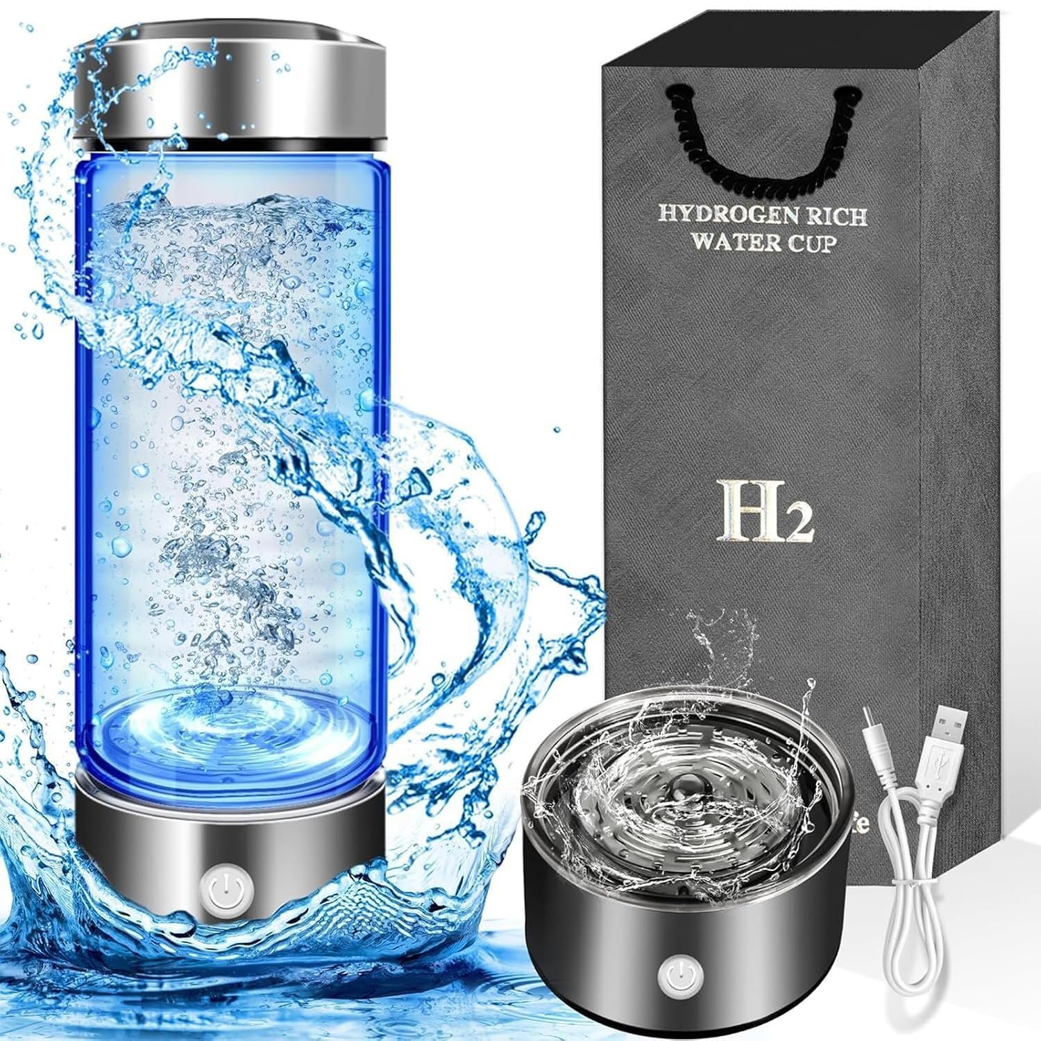 Hydrogen Water Bottle,Rechargeable Hydrogen Water Bottle Generator, Portable Hydrogen Water Ionizer Machine for Sports & Outdoors