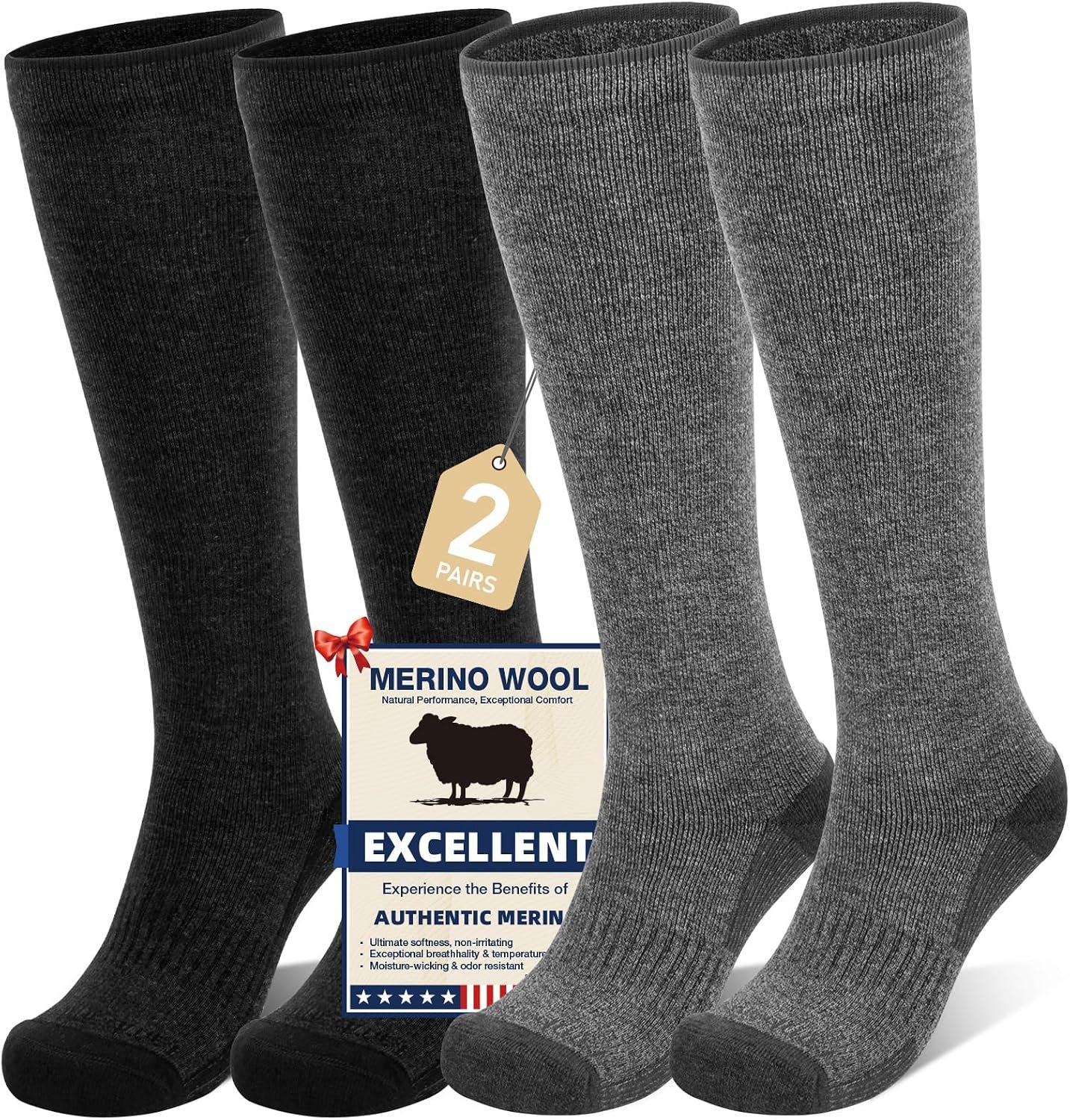 Merino Wool Compression Socks for Women Men 15-20 mmHg Knee High Breathable Socks for Flying, Athletic, Travel