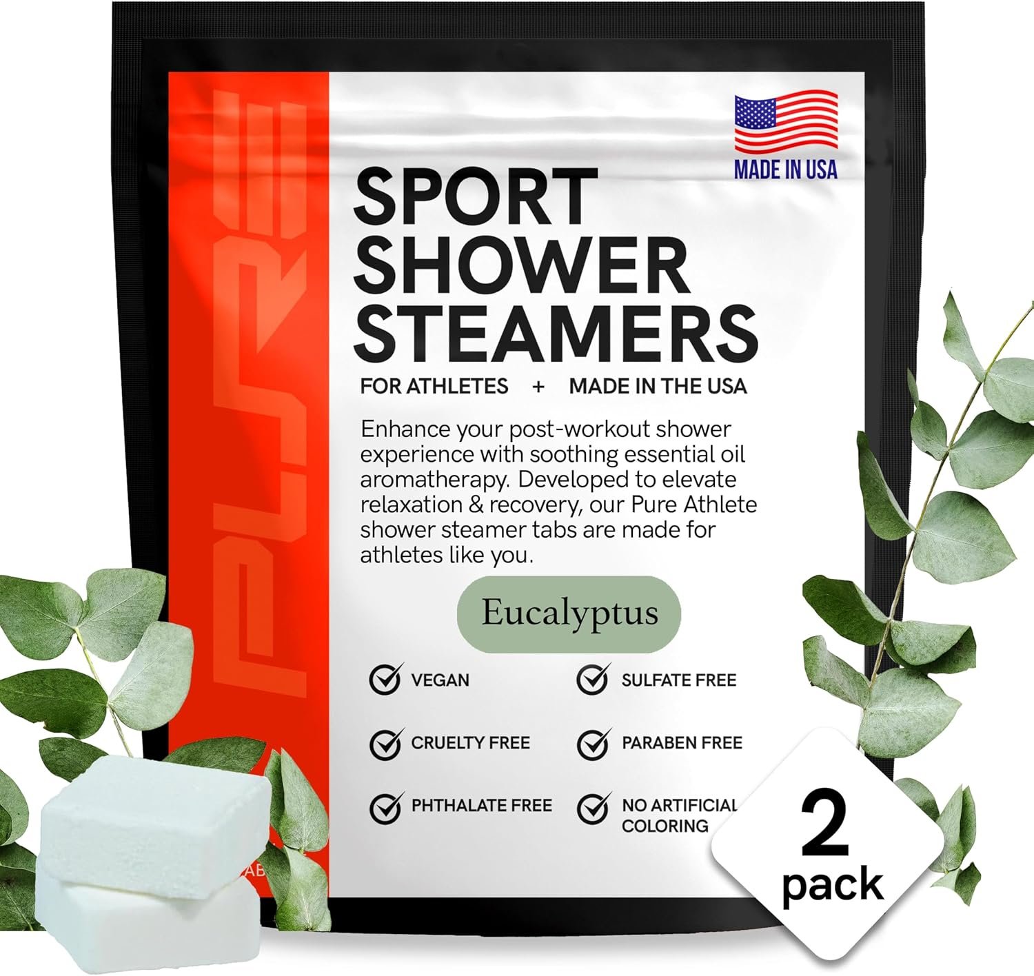 Sport Shower Steamers – USA Made with Natural Eucalyptus Essential Oil, Aromatherapy, Stress and Sinus Relief, Muscle Recovery for Athletes, Best Birthday Presents and Summer Gifts for Runners