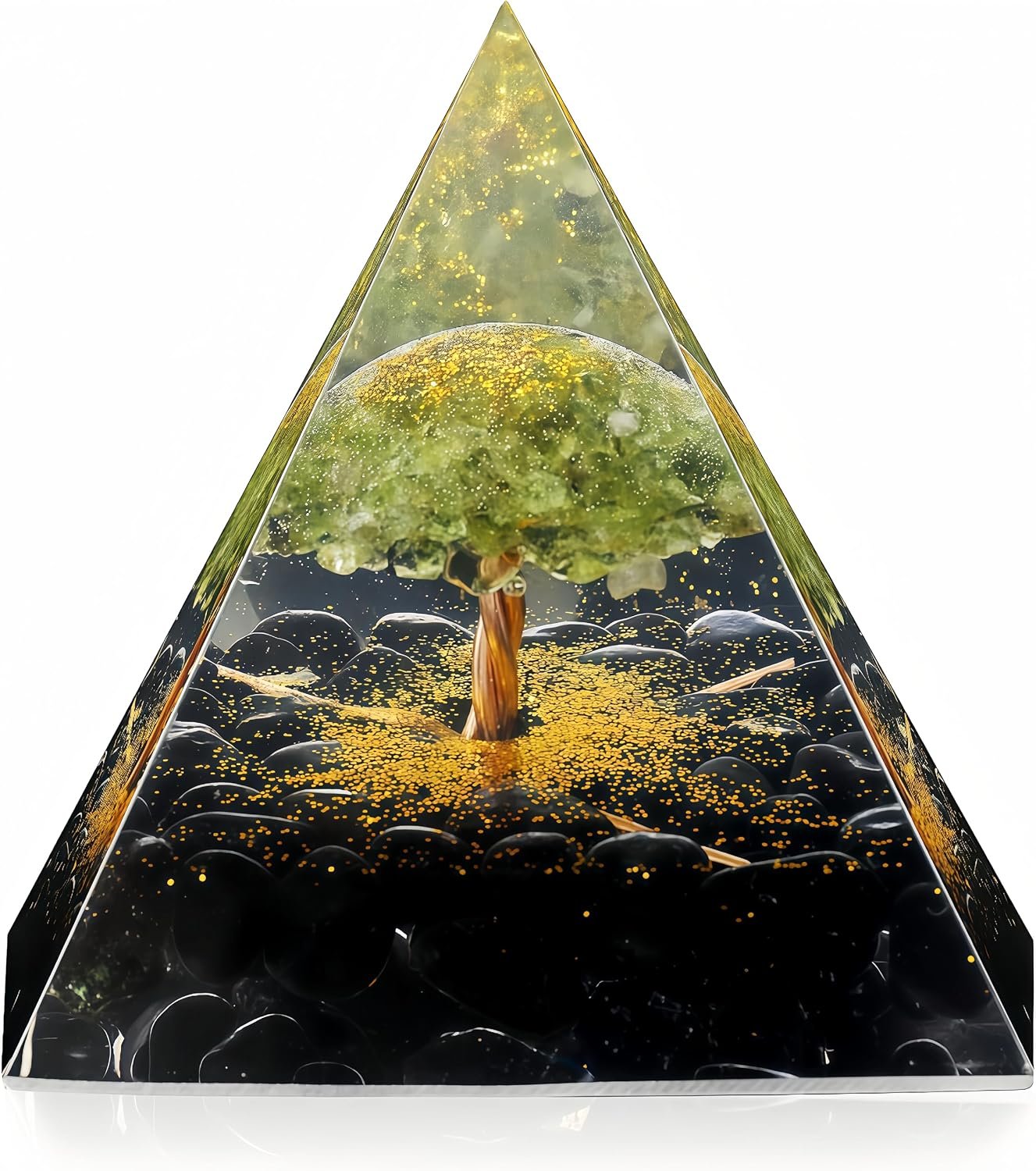 Tree of Life Orgone Pyramid for Positive Energy, Orgonite Peridot&Obsidian Healing Crystal for Reduce Stress Chakra Reiki Healing Meditation Attracts Lucky and Success