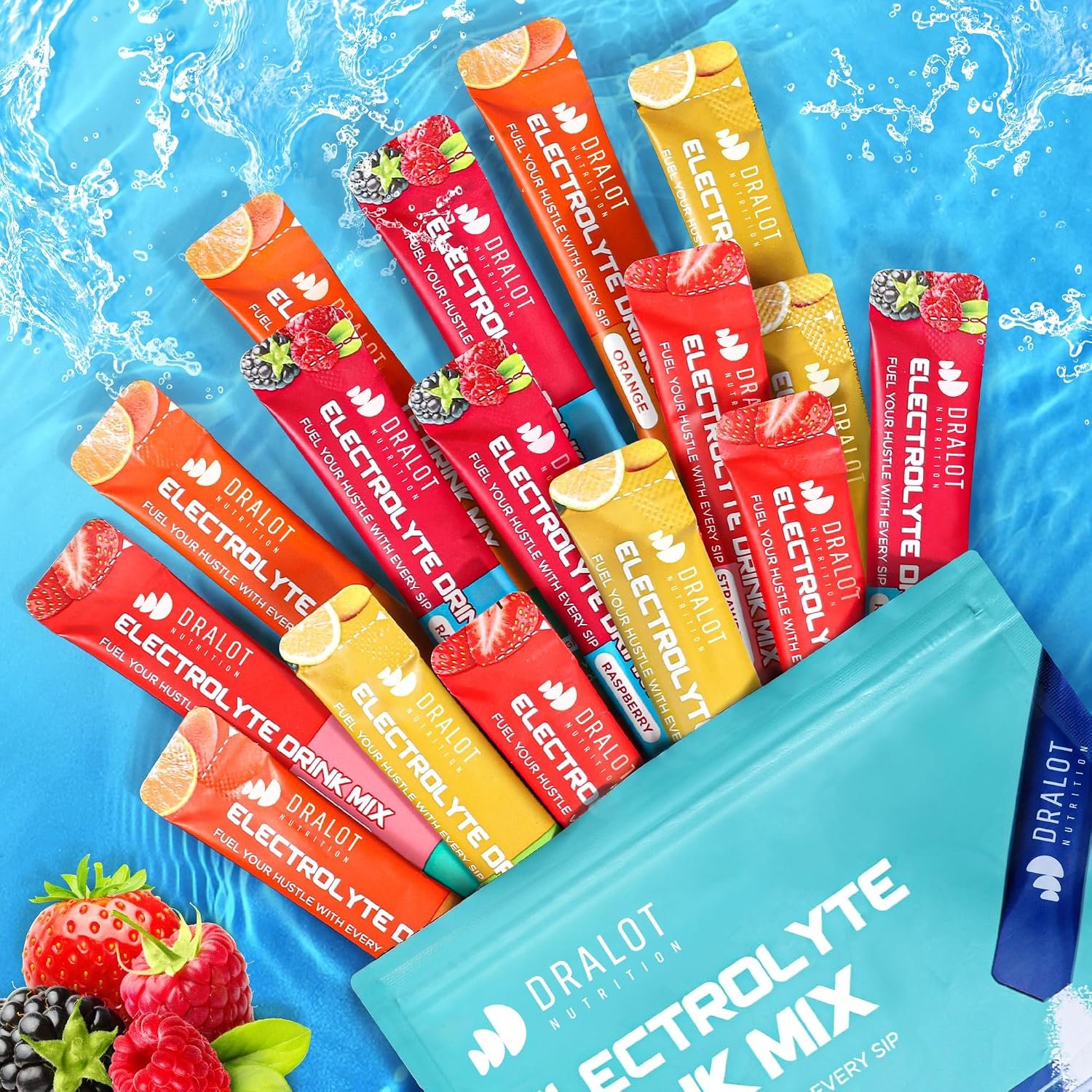 Juicy Splash Sugar Free Electrolytes Powder w/Natural Flavor, Liquid Daily IV Recharge+Tech. Mix 5 Electrolyte for Balance, RawSeasalt Hydration Packets GF,Vegan,Non-GMO,Keto, Variety 16 sticks