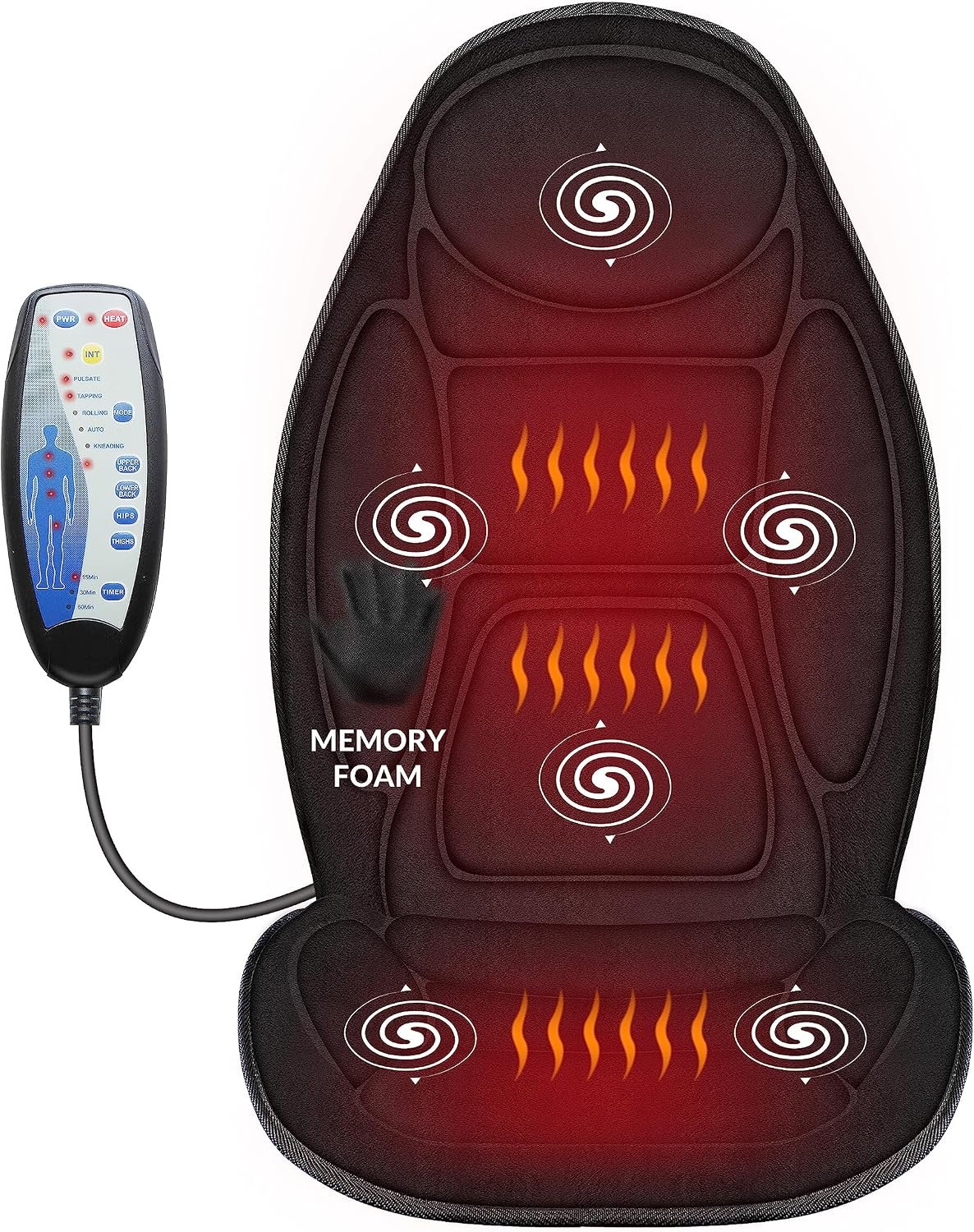 Snailax Back Massager with Heat, Memory Foam Chair Massage Pad, 5 Massage Modes & 2 Heat Settings, Seat Massager for Office Chair,Home Use, Car