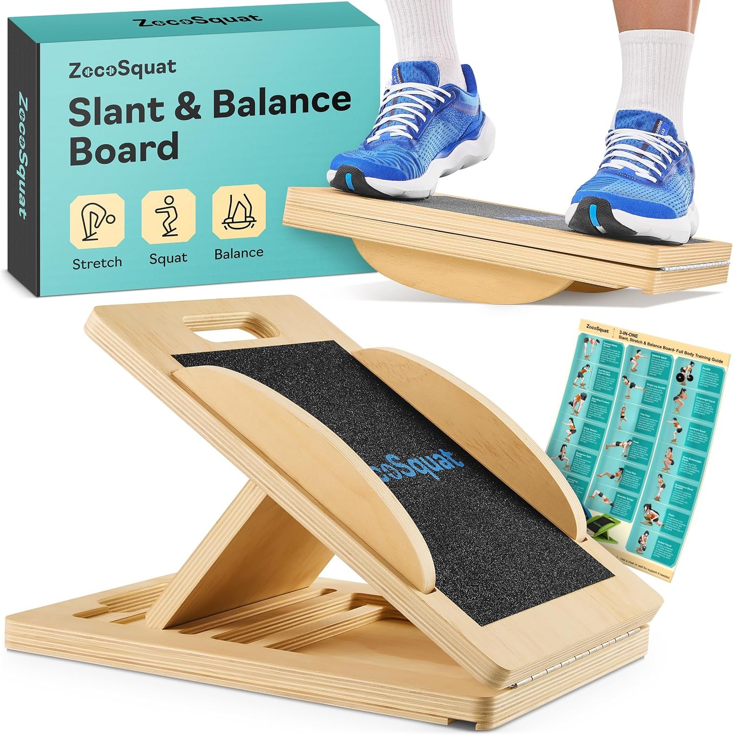 Slant Boards for Exercise, Wooden Slant Board, Calf Stretch Board with 7 Incline Angles, Velour Board, Balance Board & Calf Stretcher, Portable Incline Board for Physical Therapy, Ankle Mobility, Heel & Knees