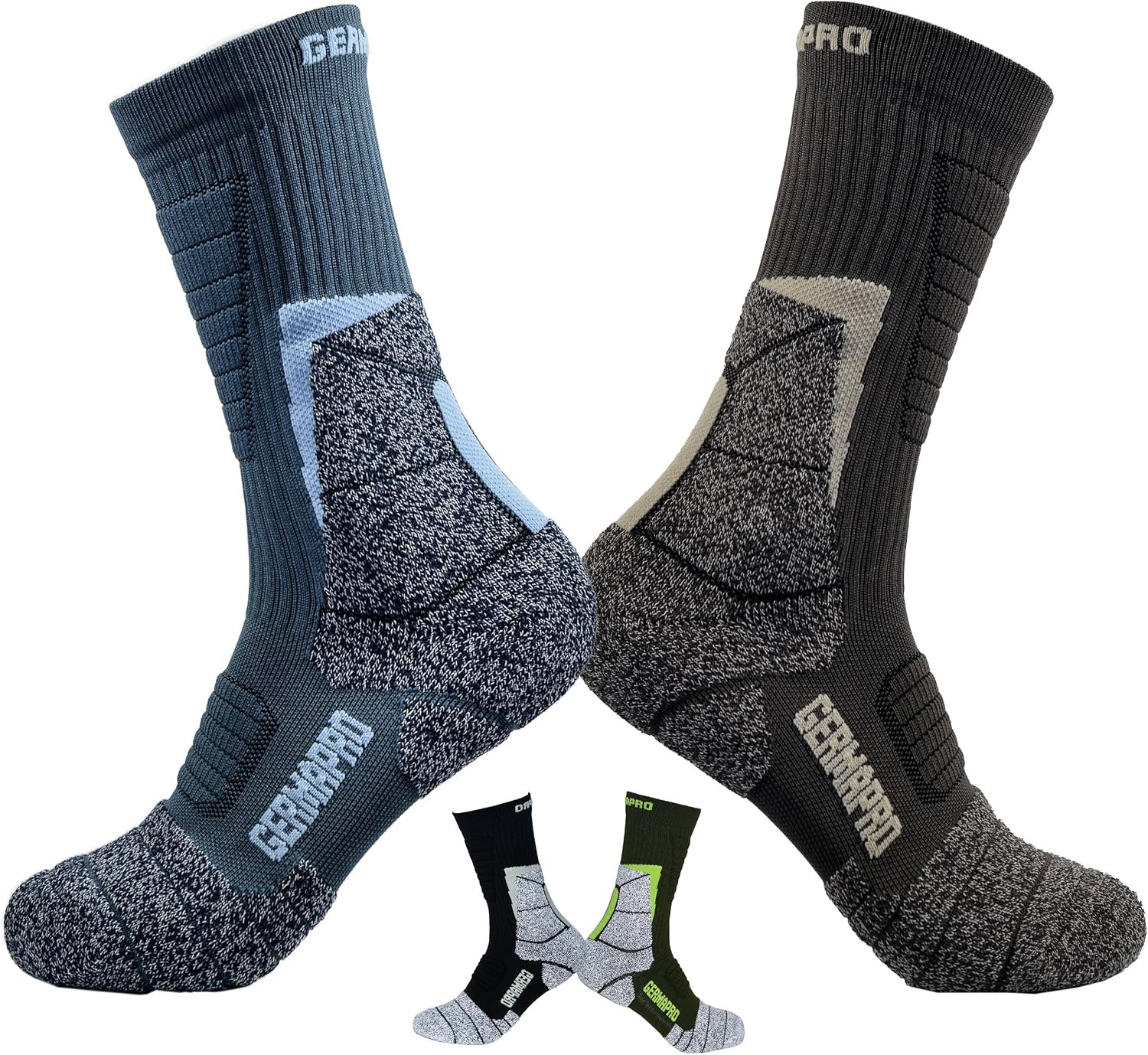 Men’s Moisture Wicking Breathable Compression Crew Socks – Germanium + Coolmax Arch Support for Work Boots & Hiking