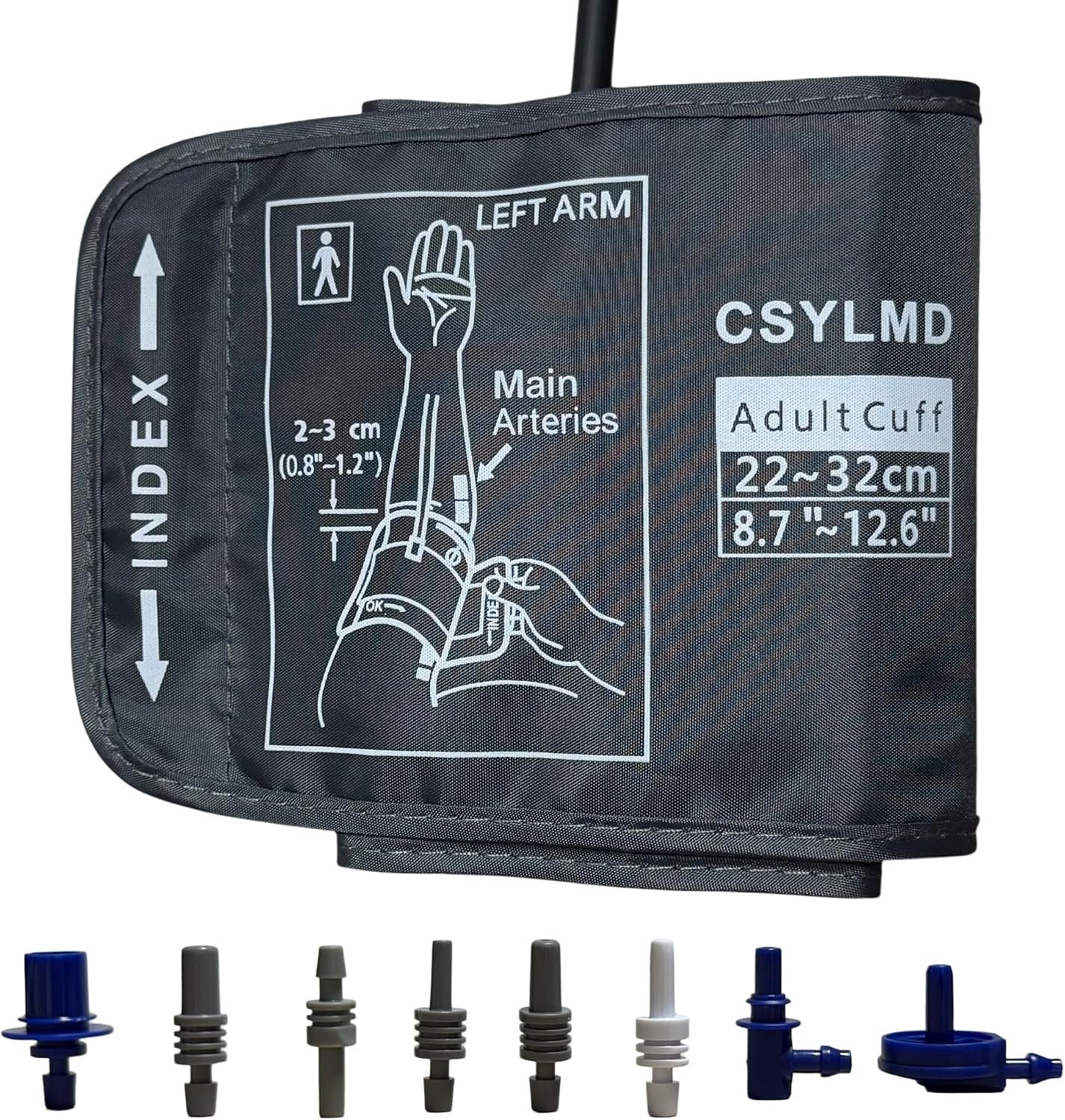 Medium Easy Wrap Blood Pressure Cuff for Thin and Small Arm,Compatible with Omron 8.7~12.6 Inches (22~32) CM Adult BP Replacement Cuff, Adult Cuff Only -5 Connectors (Medium+ 5 Connectors)