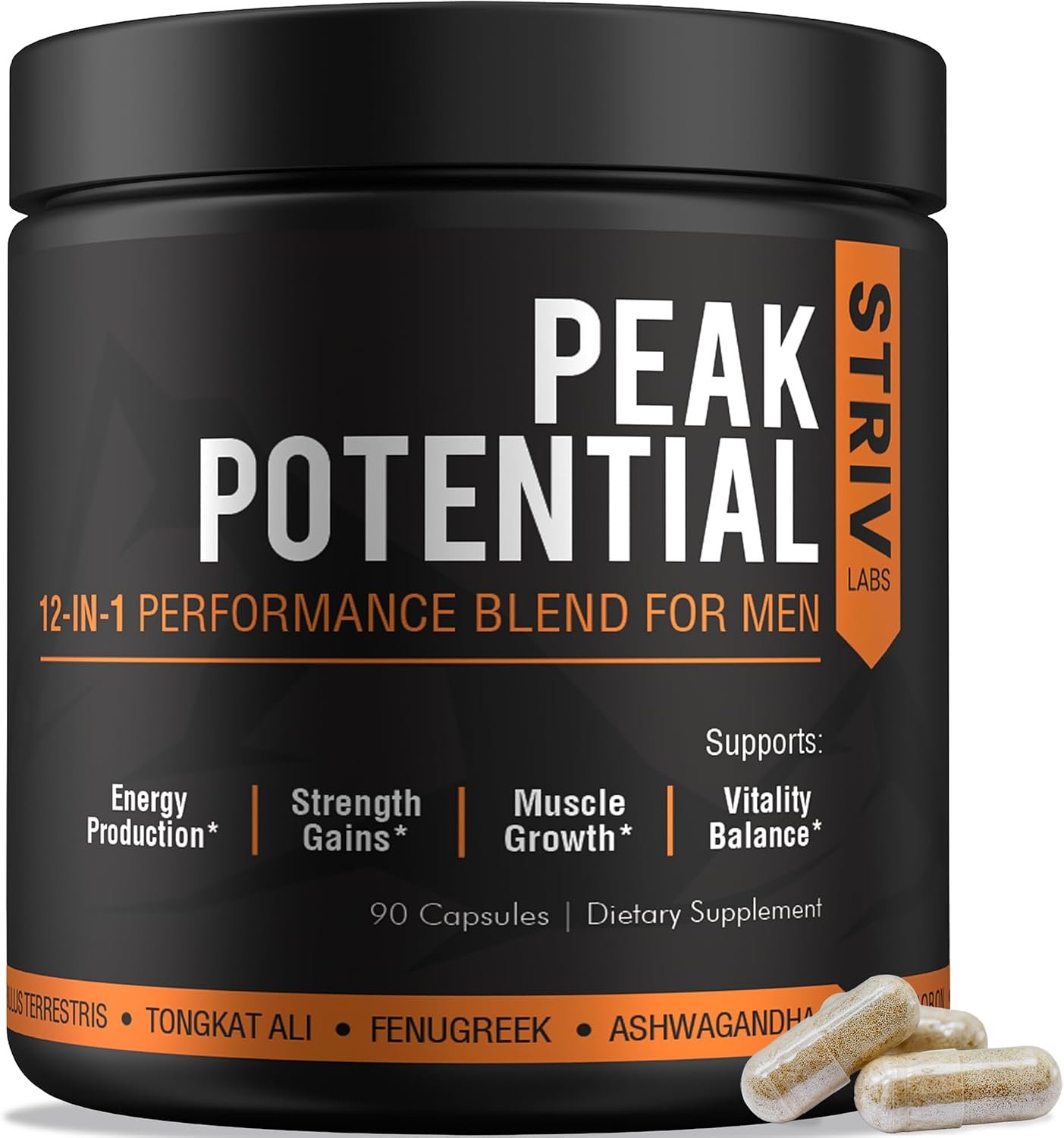 Peak Potential 12-in-1 Testosterone Support for Men | Fenugreek, Ashwagandha & Tongkat Ali – Natural Strength, Energy & Muscle Builder