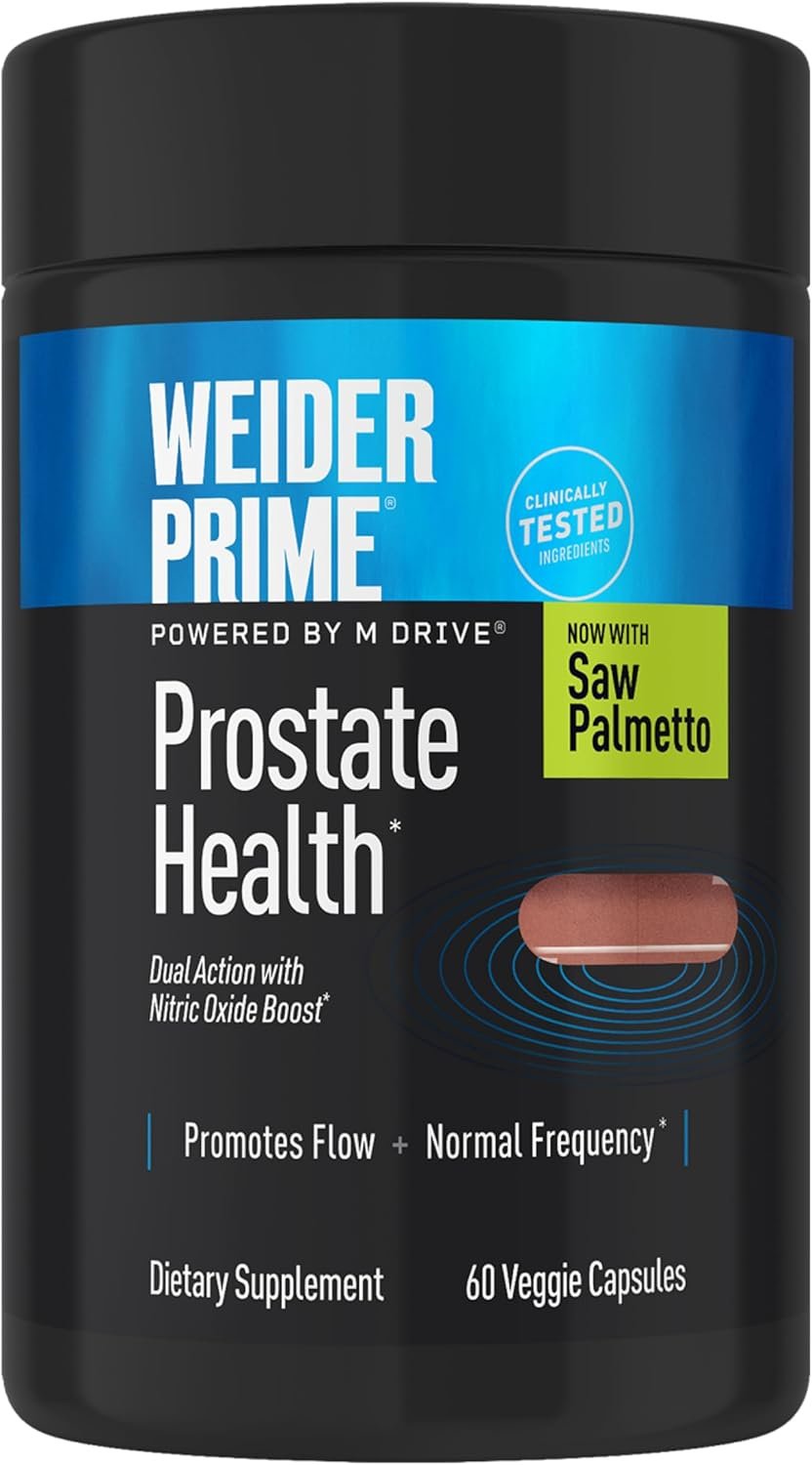 Weider Prime Prostate Health – Dual Action with Nitric Oxide Boost – Plant-Based Support for Prostate & Urinary Health – Men’s Wellness Formula with Flowens – Gluten-Free & Non-GMO – 60 Capsules