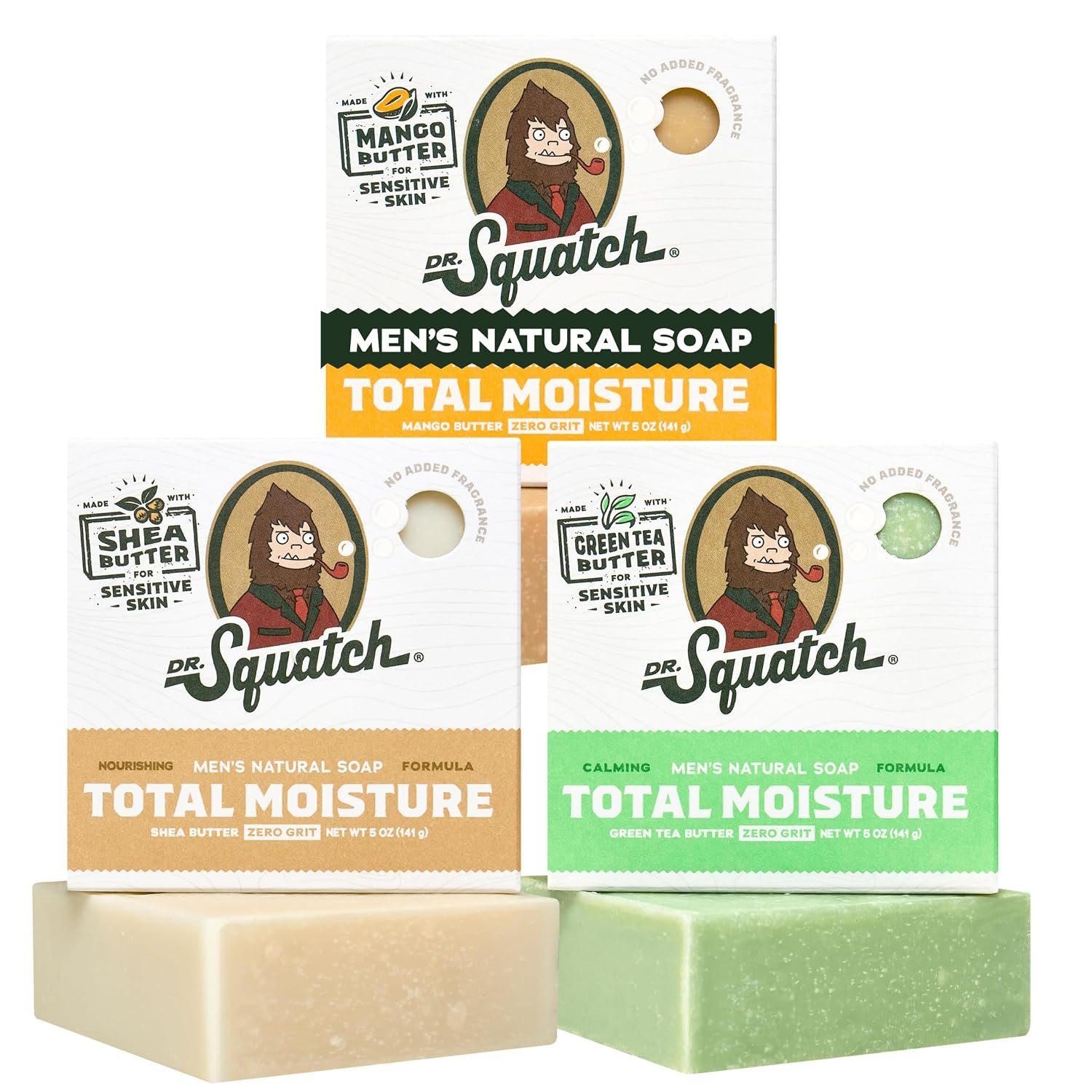 Dr. Squatch Total Moisture Natural Men’s Bar Soap – Non-Drying 2-in-1 Face + Body Soap Bar – Plant-Based Ingredients, Created for All Skin Types – Gifts for Men – 5oz (3-Pack)