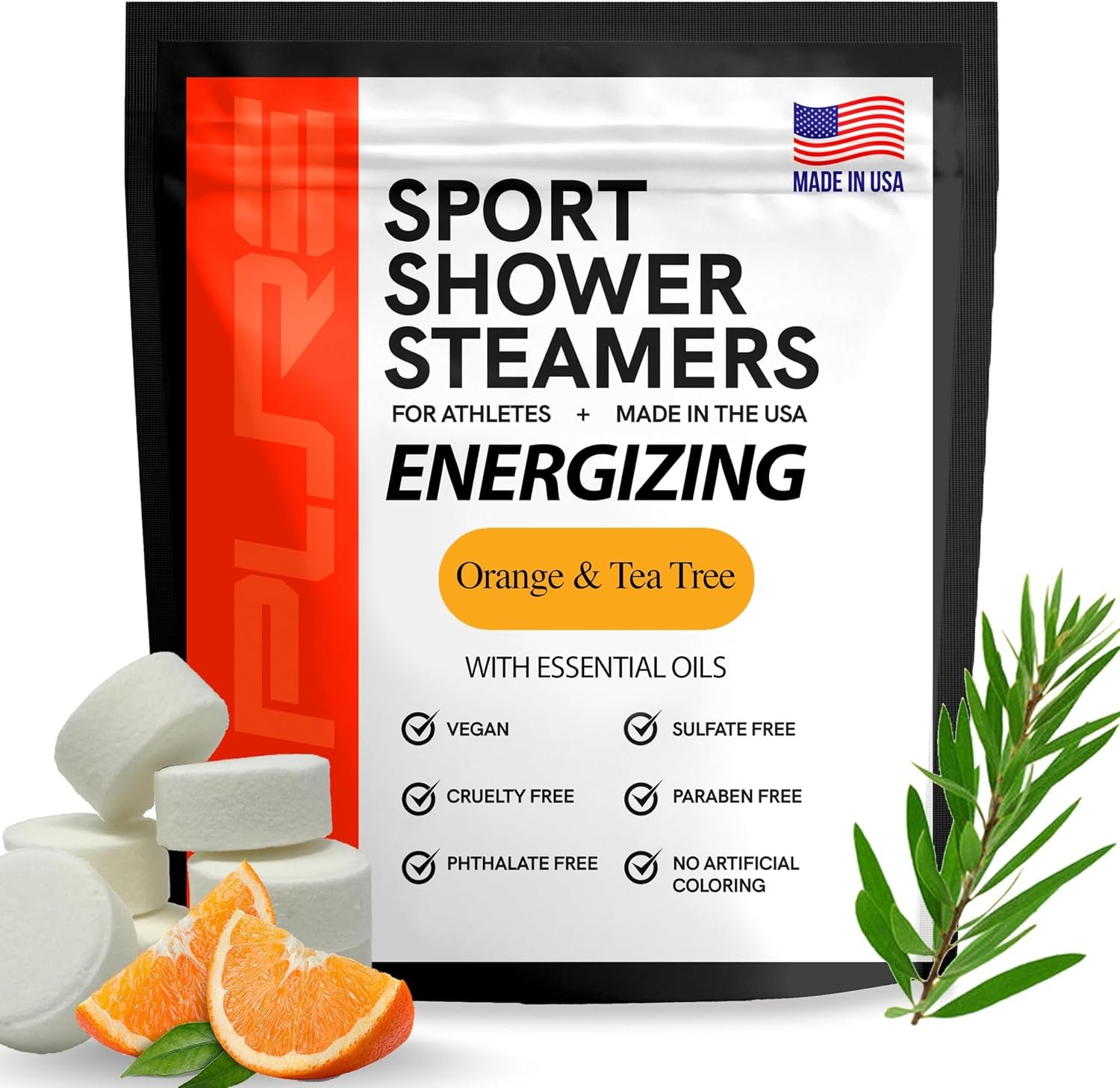 Pure Energizing Sport Shower Steamers – Natural Orange and Tea Tree Essential Oils, Made in USA, Muscle Recovery for Athletes, Gifts for Runners, Energizing Birthday Gifts for Men