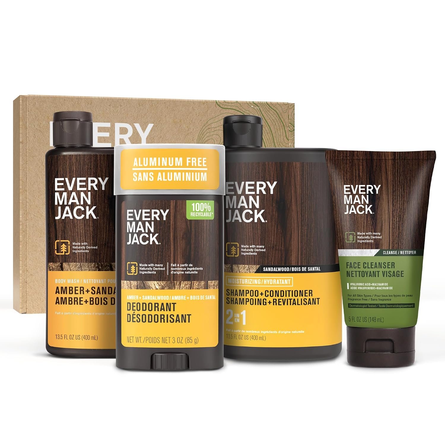 Every Man Jack Bath and Body Shower Gift Set for Men, Amber Sandalwood